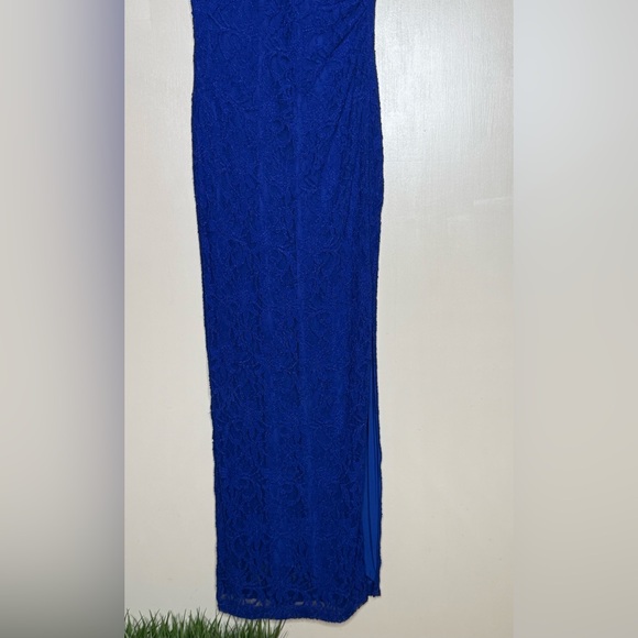 Lauren Ralph Lauren Royal Blue Lace Maxi Dress V-Neck Formal Evening Gown Size 8 - Picture 4 of 10